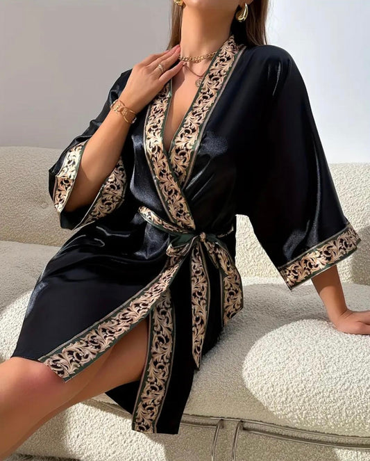 Golden Floral Print Robe