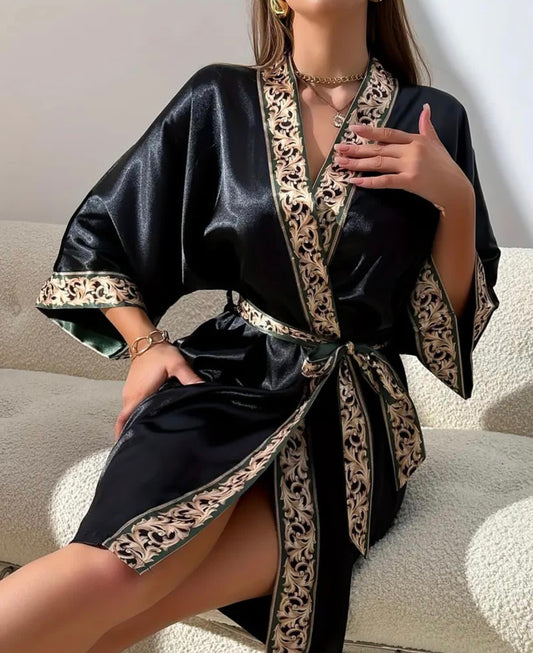 Golden Floral Print Robe