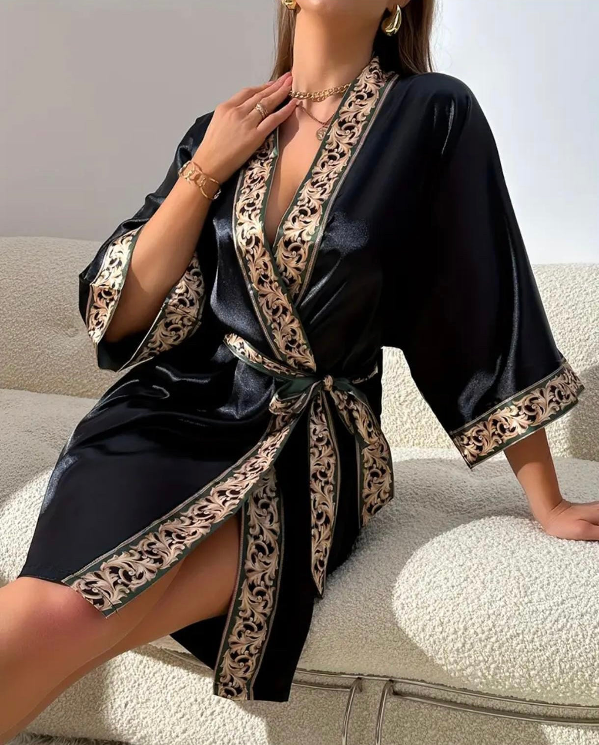 Golden Floral Print Robe