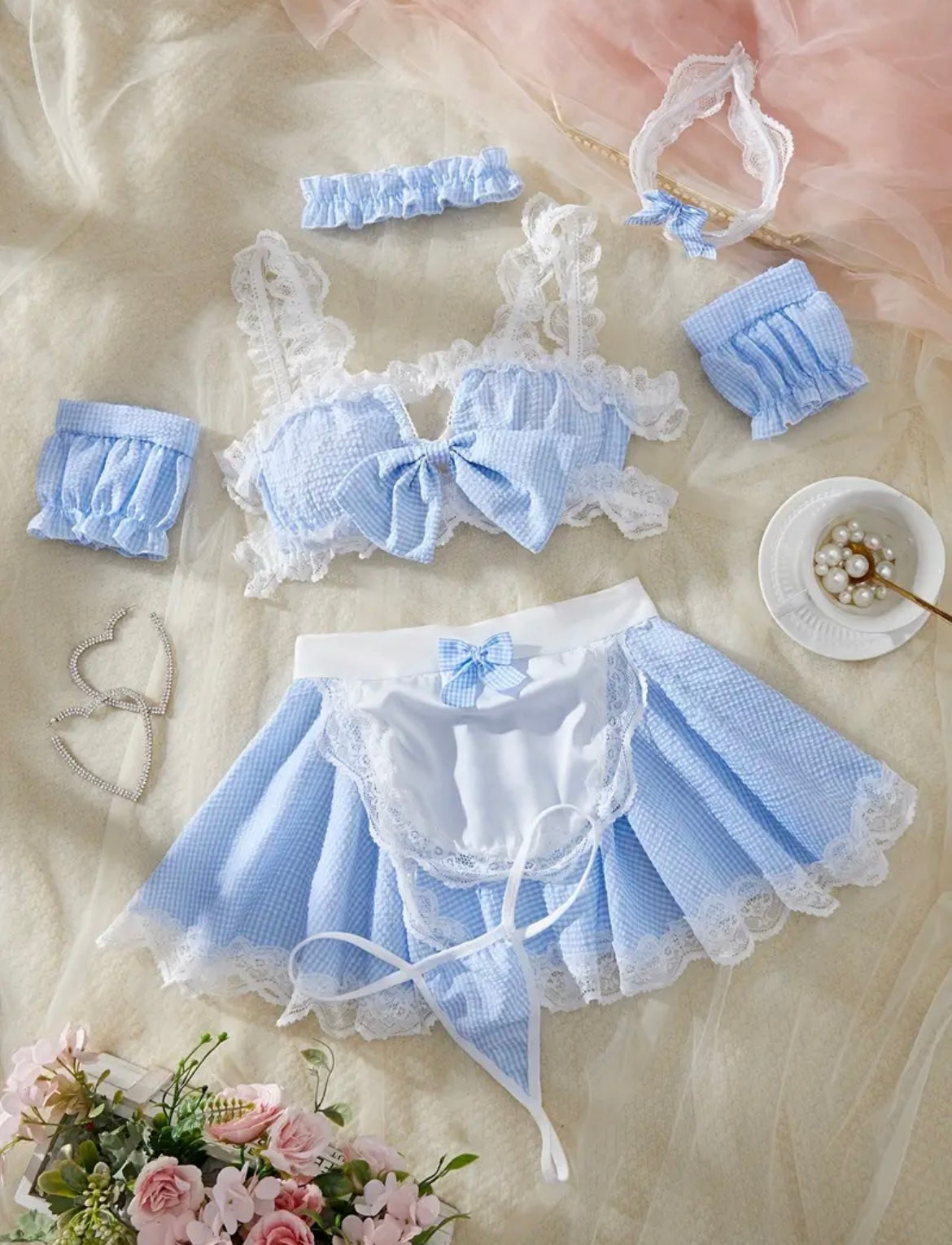 Top,Apron,Headband,Chocker and panties