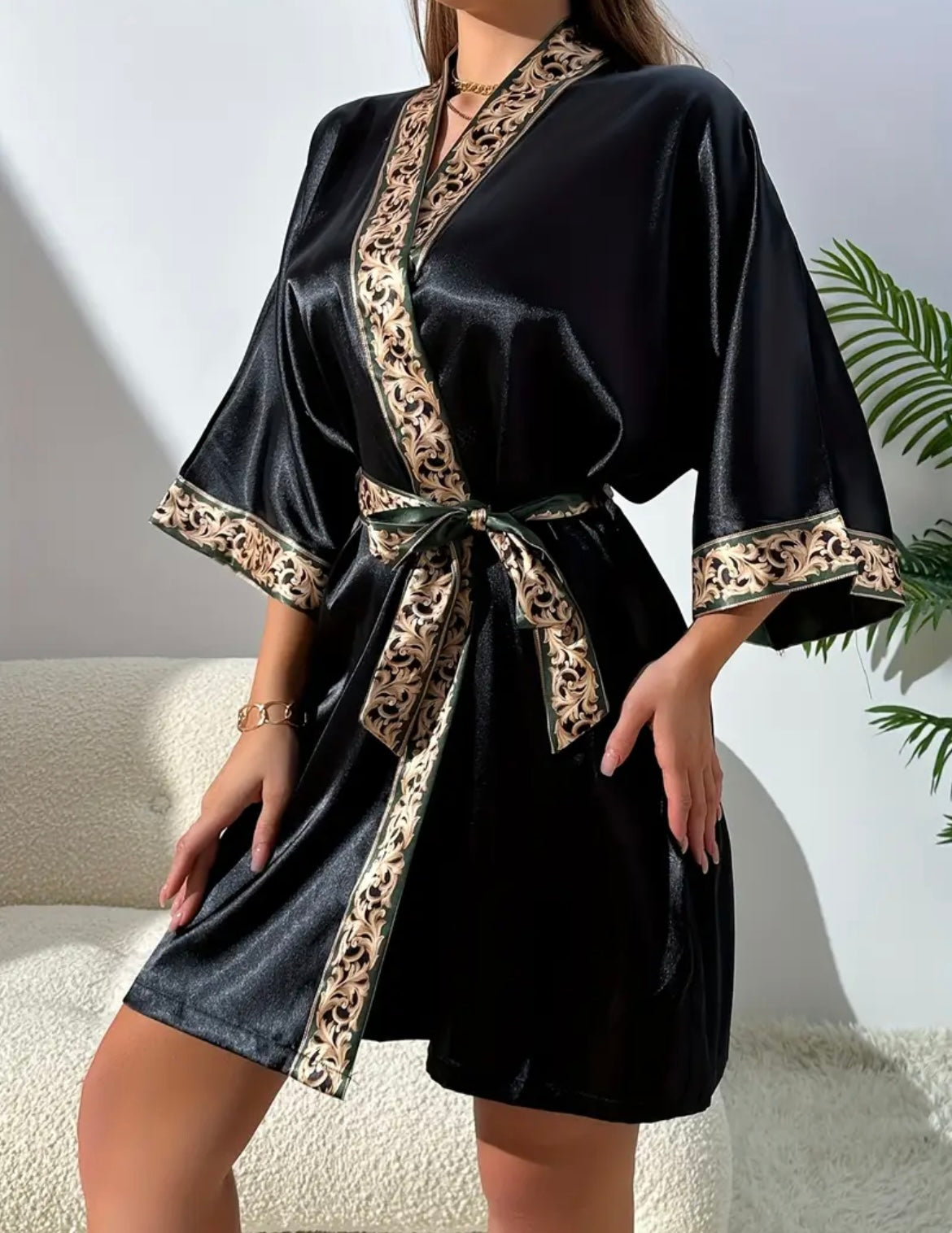 Golden Floral Print Robe